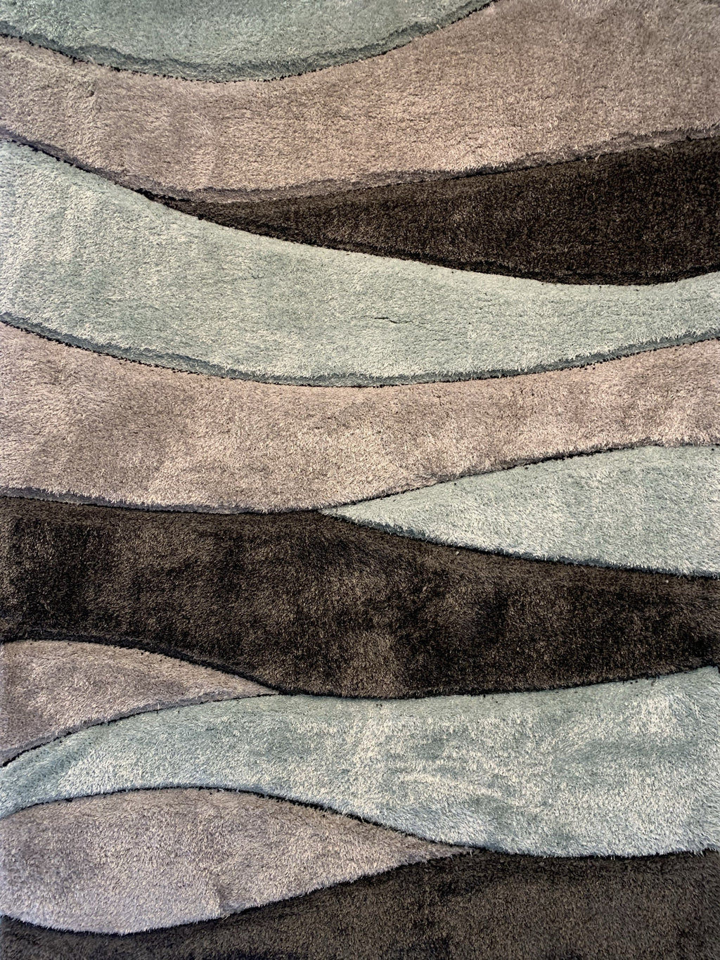 Plush Fluffy Shine 3D Wave Aqua Gray Silver Shag Area Rug/Carpet