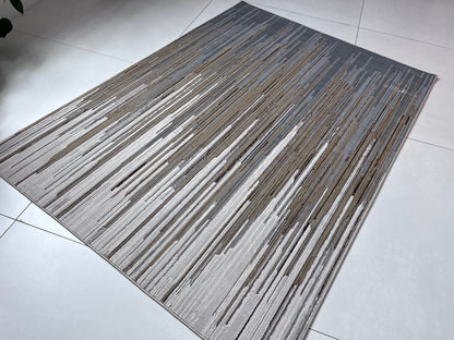 Polyester Silver with Gold Viscose Blend Geometric Design Rug/Carpet - Style# Maximus 241 - Color-Changing Flat Weave Rug