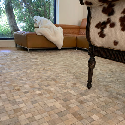 Handmade Natural Cowhide Leather Patchwork Tile Area Rug
