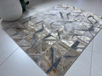 Polyester Silver with Gold Viscose Blend Geometric Design Rug/Carpet - Style# Maximus 242 - Color-Changing Flat Weave Rug