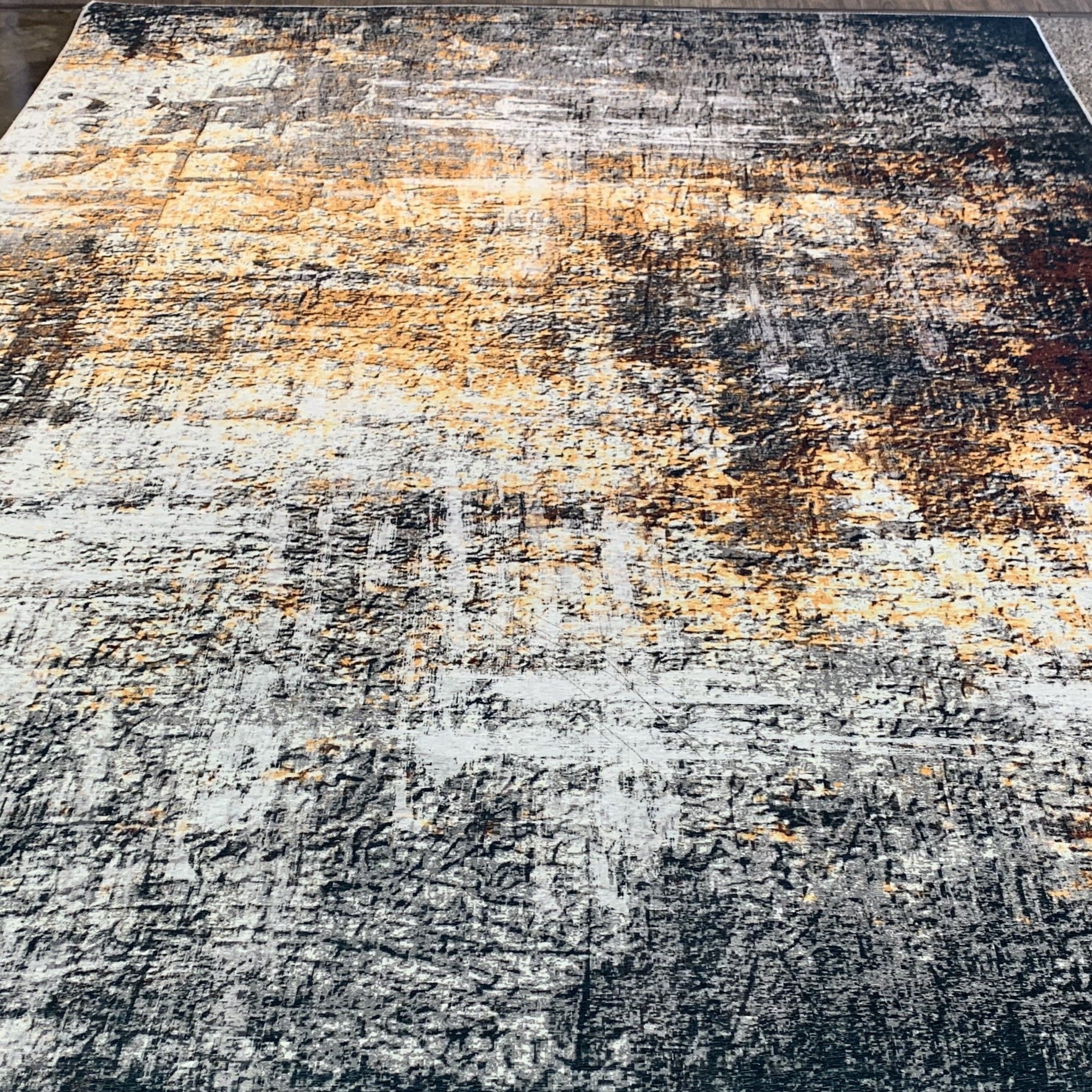 Yellow Gray Multicolor Print Vintage Design Area Rug/ Carpet