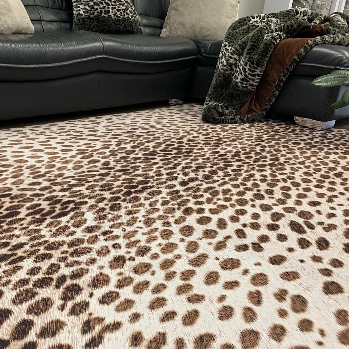 Vegan Brown Beige Cream Faux Hide / Cowhide Area Rug / Carpet