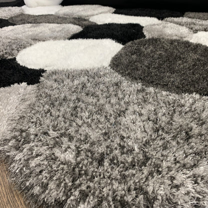 Plush Fluffy Shine 3D Stone Silver Black White Shag Area Rug/Carpet