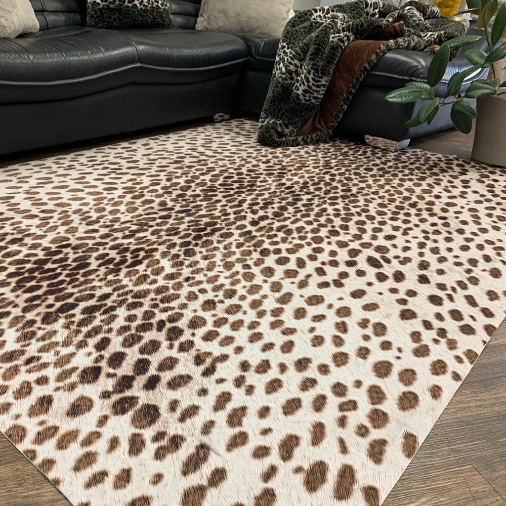Vegan Brown Beige Cream Faux Hide / Cowhide Area Rug / Carpet