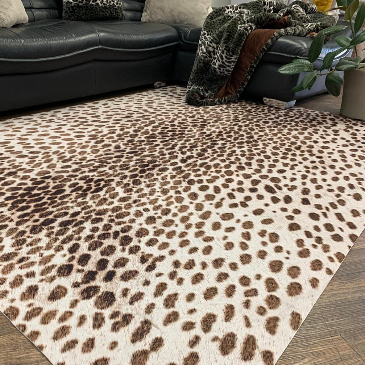 Vegan Brown Beige Cream Faux Hide / Cowhide Area Rug / Carpet