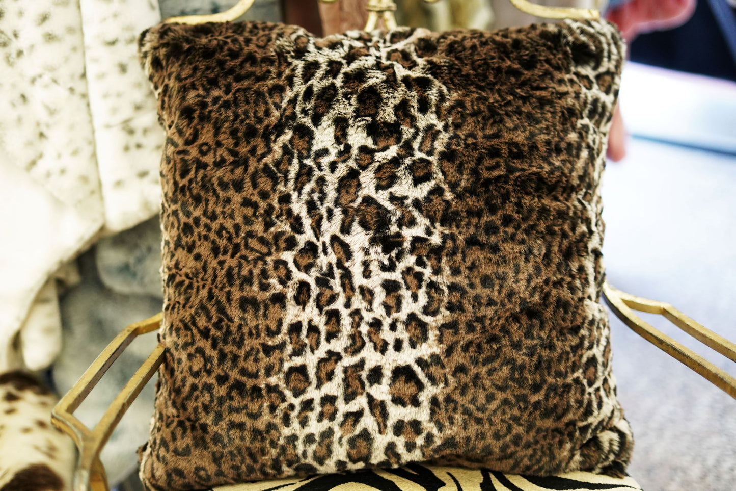 Leopard Cheetah Jaguar Feline Animal Print Soft Cozy Fuzzy Faux Fur Throw Pillow