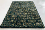 Hunter Green Faux Fur Rug With Golden Shimmery Metallic Design Carpet