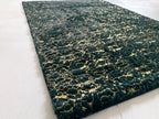Hunter Green Faux Fur Rug With Golden Shimmery Metallic Design Carpet