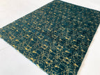 Hunter Green Faux Fur Rug With Golden Shimmery Metallic Design Carpet
