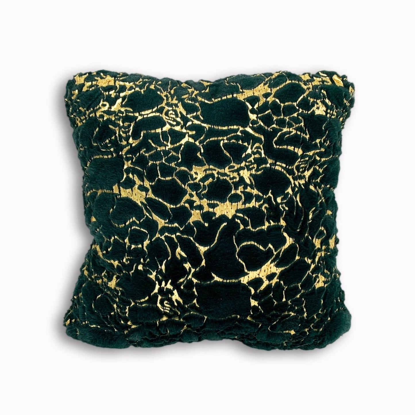 Golden Faux Fur Glow Fluffy Extra Soft Shimmery Foil Illuminating Effect Throw Pillow