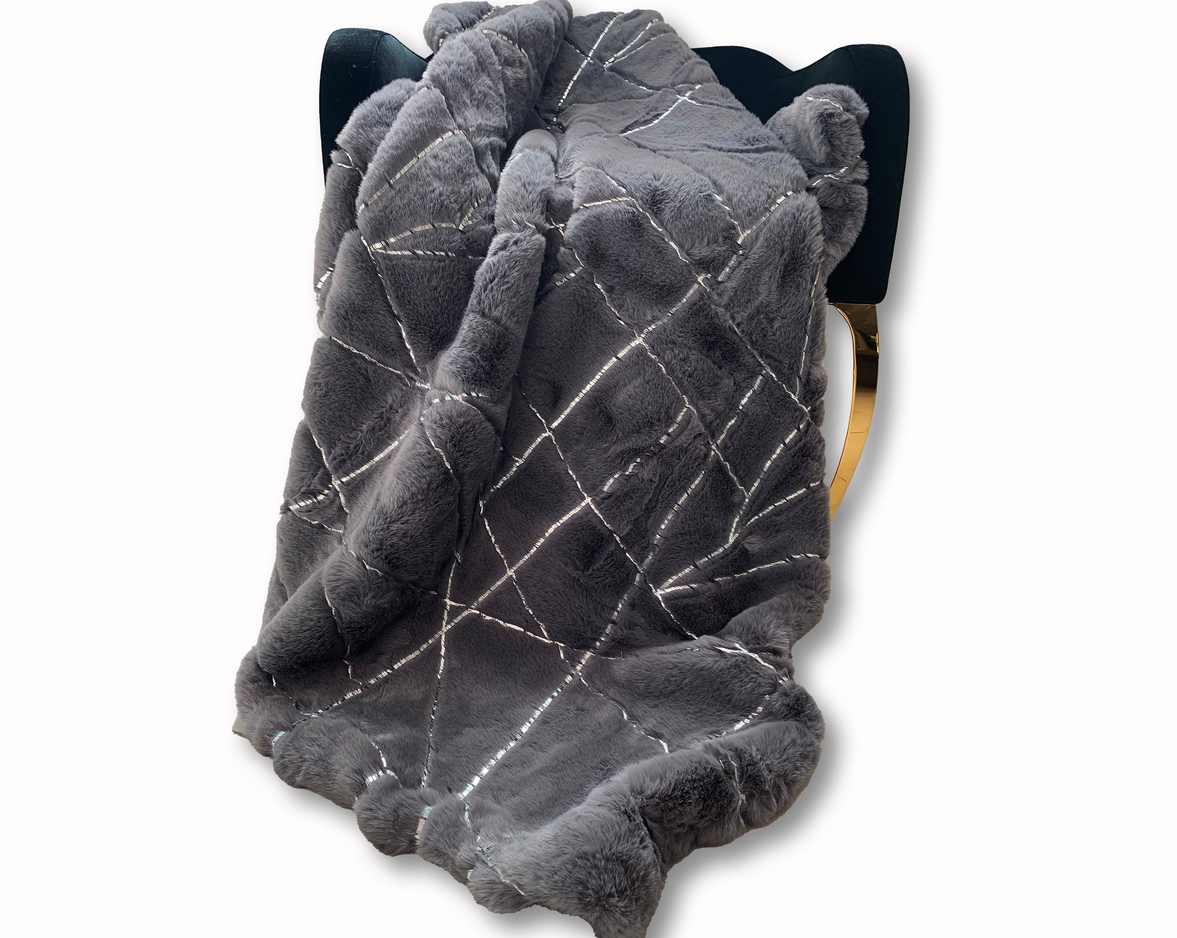 Silver Metallic Faux Fur Shine Cozy Shimmery Soft Fuzzy Blanket/ Coverlet/ Quilt/ Throw/ Bedspread/ Bedcover