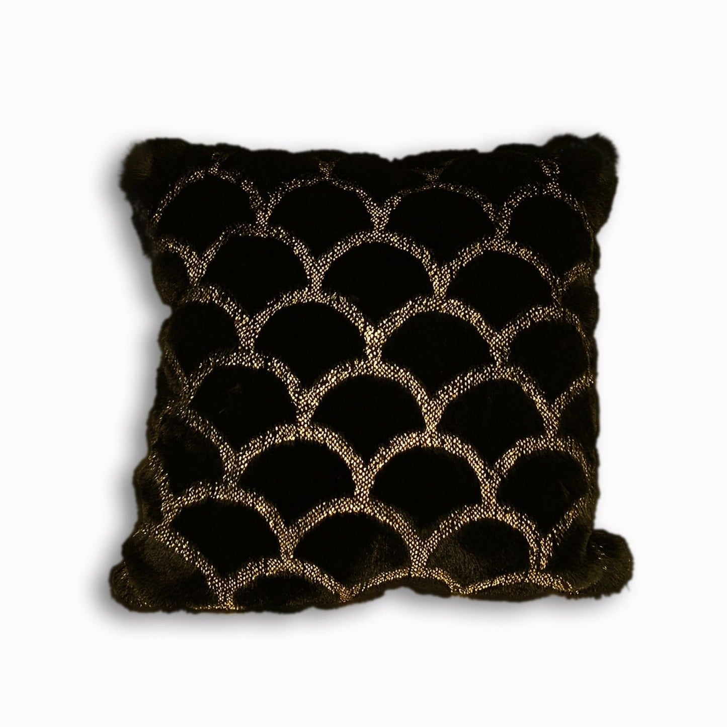 Golden Faux Fur Glow Fluffy Extra Soft Shimmery Foil Illuminating Effect Throw Pillow