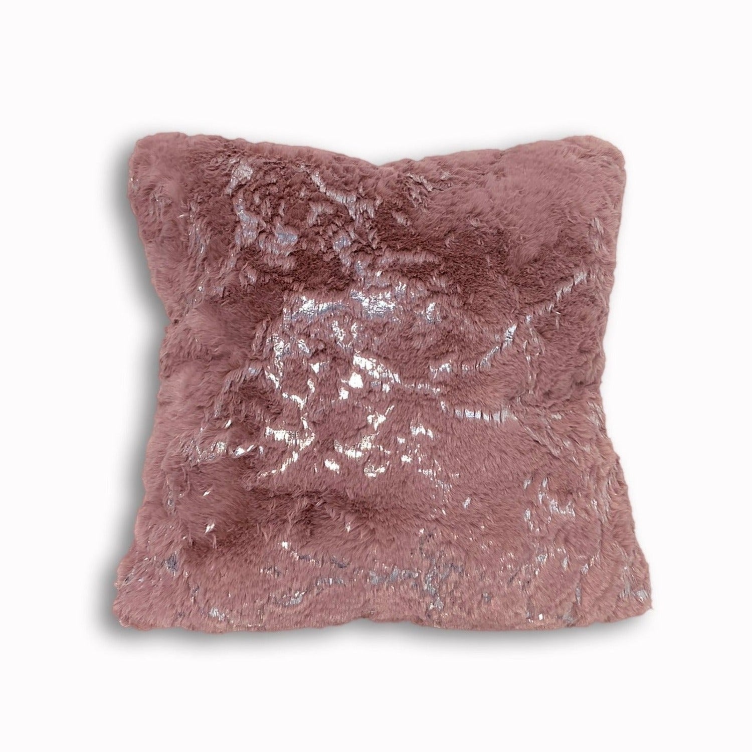 Silver Faux Fur Glow Fluffy Extra Soft Shimmery Foil Illuminating Effect Throw Pillow-Metallica Pillow Collection