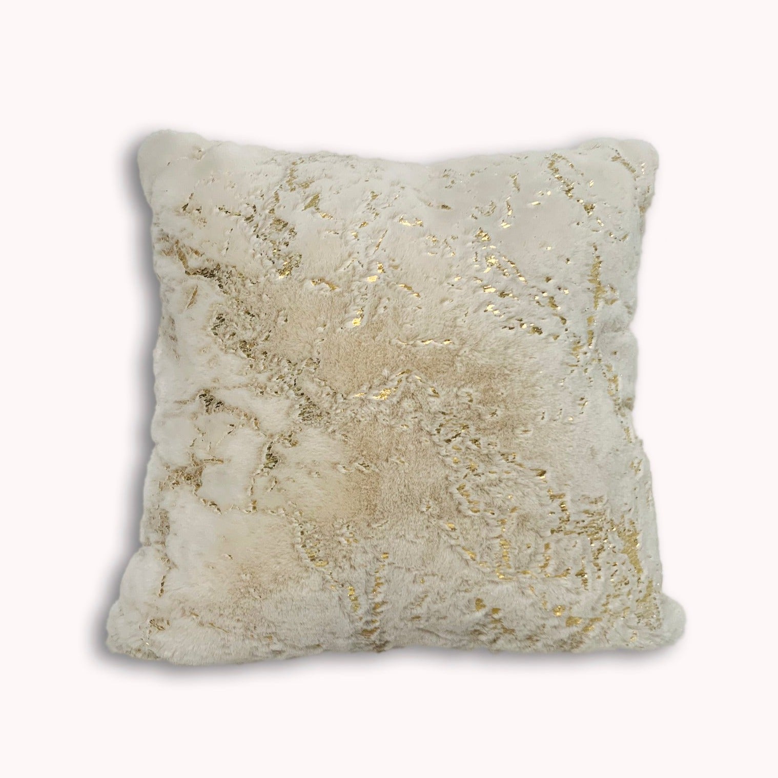 Golden Faux Fur Glow Fluffy Extra Soft Shimmery Foil Illuminating Effect Throw Pillow/Positioner -Metallica Pillow Collection