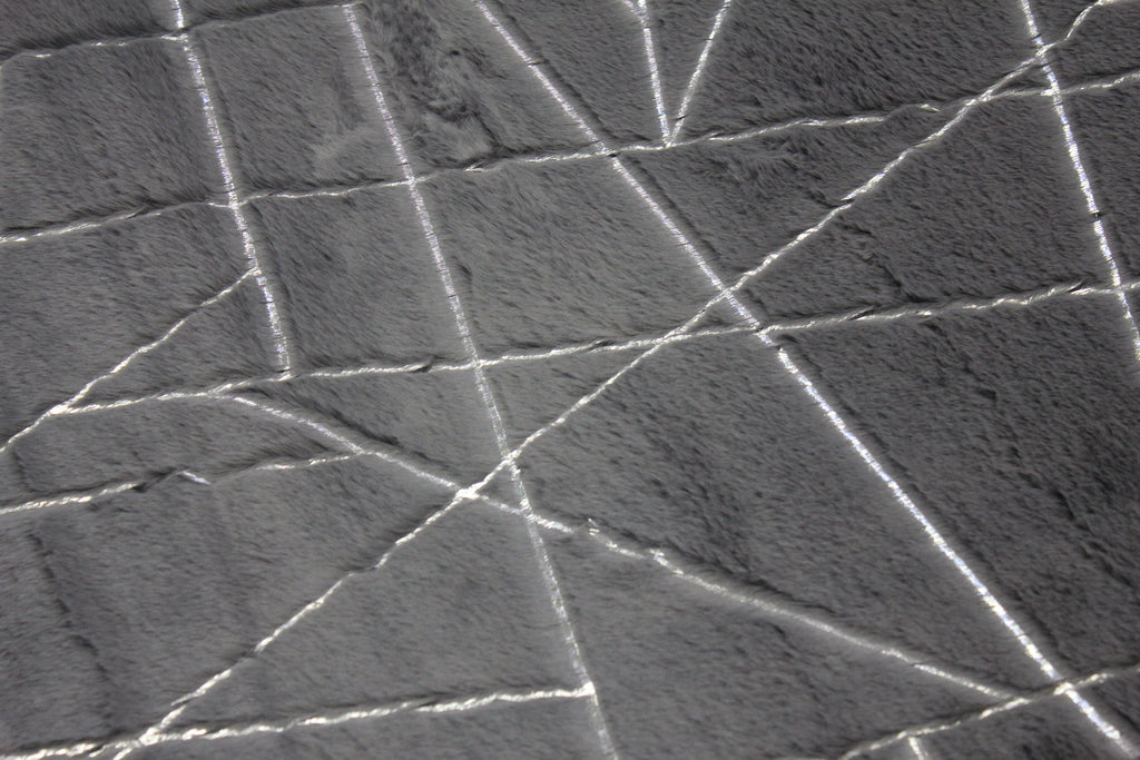 Charcoal Gray Faux Fur Rug With Metallic Silver Lines Rug/Carpet