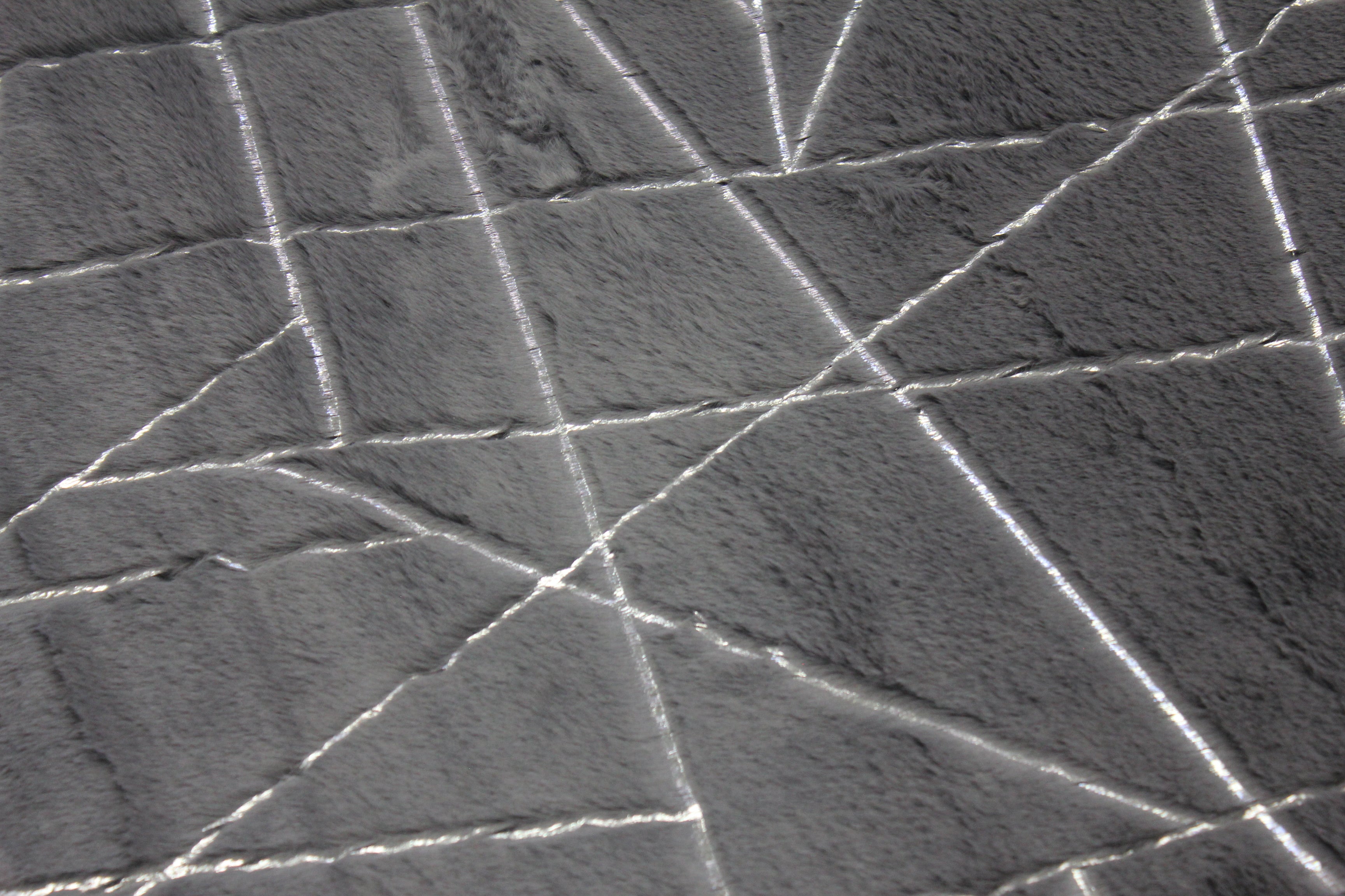 Charcoal Gray Faux Fur Rug With Metallic Silver Lines Rug/Carpet