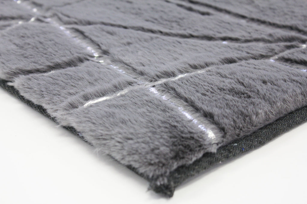 Charcoal Gray Faux Fur Rug With Metallic Silver Lines Rug/Carpet