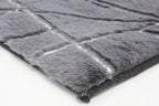 Charcoal Gray Faux Fur Rug With Metallic Silver Lines Rug/Carpet