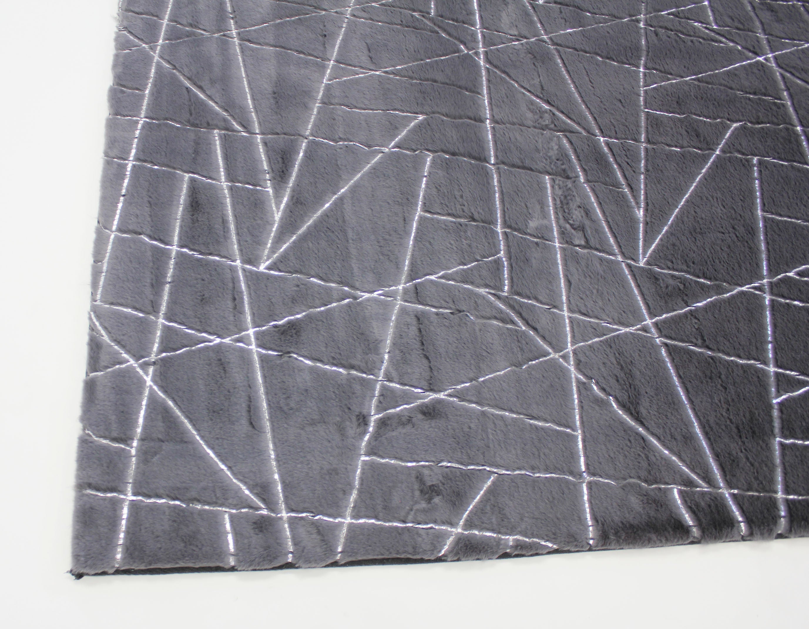 Charcoal Gray Faux Fur Rug With Metallic Silver Lines Rug/Carpet