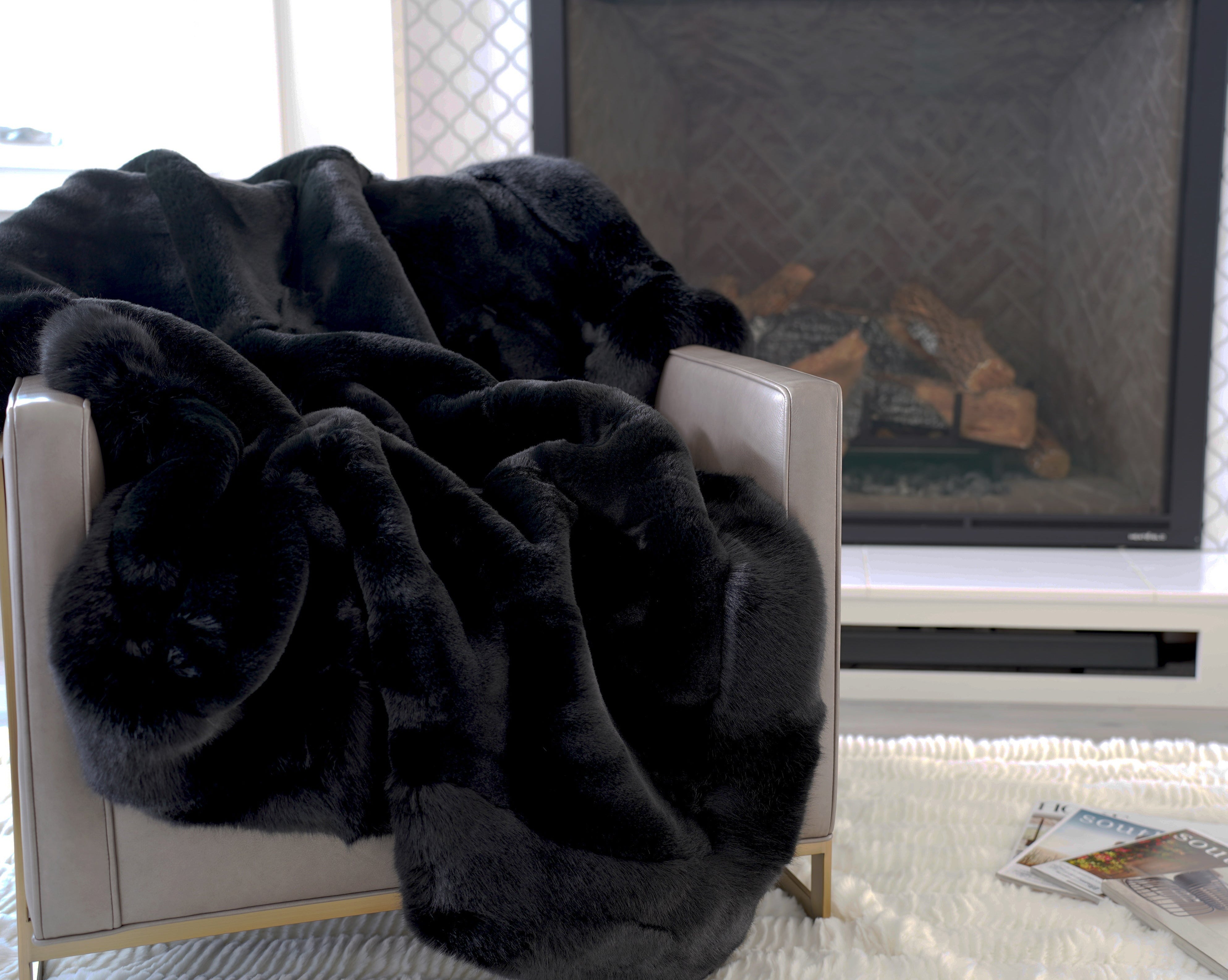 Black faux discount fur throw blanket