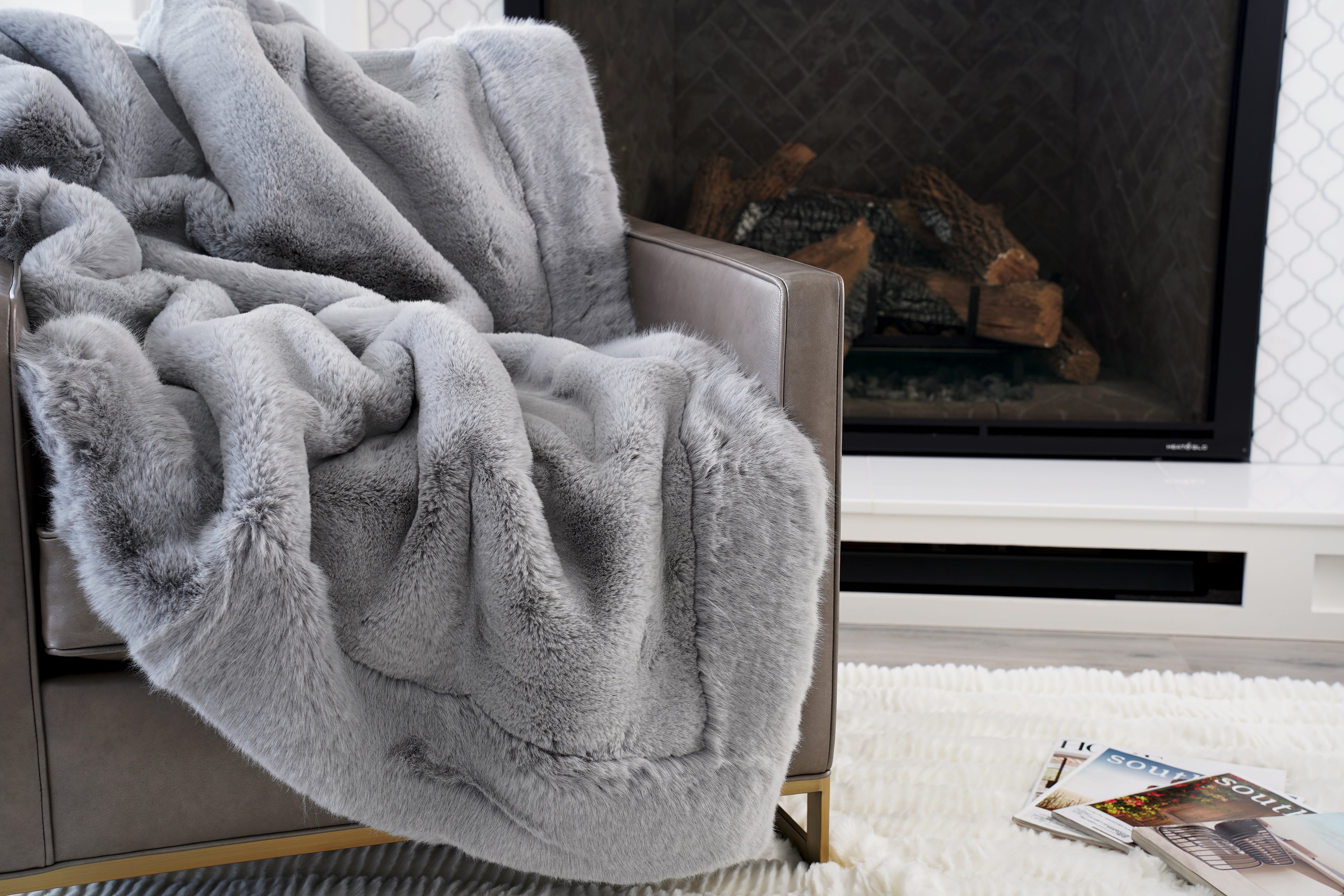 Grey fur blanket online throw