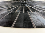 Geometric Round Cowhide Patchwork Rug – Black with Charcoal Stripes - Patchwork PCH216 Round