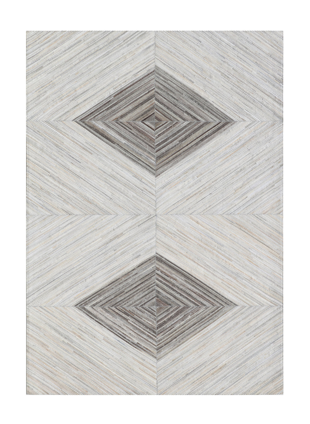 Geometric Diamond Cowhide Patchwork Rug – Ivory, Charcoal Grey, White & Brown Accents - Patchwork PCH221