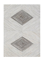 Geometric Diamond Cowhide Patchwork Rug – Ivory, Charcoal Grey, White & Brown Accents - Patchwork PCH221