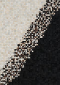 Modern Geometric Cowhide Rug – Black & White with Earth-Tone Checkers – 100% Real - Tikkul Black and White Patchwork Cowhide