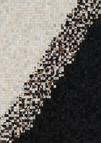 Modern Geometric Cowhide Rug – Black & White with Earth-Tone Checkers – 100% Real - Tikkul Black and White Patchwork Cowhide
