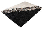 Modern Geometric Cowhide Rug – Black & White with Earth-Tone Checkers – 100% Real - Tikkul Black and White Patchwork Cowhide