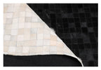Modern Geometric Cowhide Rug – Black & White with Earth-Tone Checkers – 100% Real - Tikkul Black and White Patchwork Cowhide